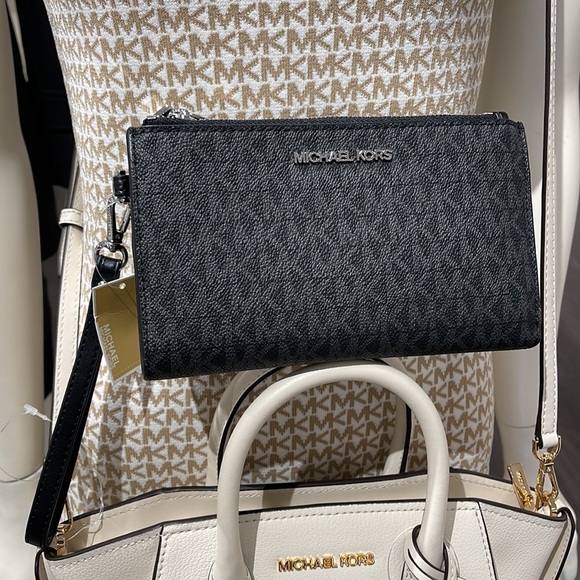 Michael Kors Jet Set Travel Large Double-Zip Wristlet-Wallet-PhoneHolder Black - Picture 11 of 16